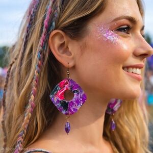 Modern Geometric Dangle Earrings, Artisan Made Festival Earrings, One Of A Kind